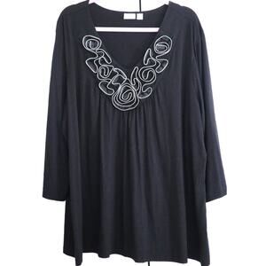 Cato Black Blouse Beaded Embellished VNeck 3/4 Sleeve Party Evening Plus 26W/28W